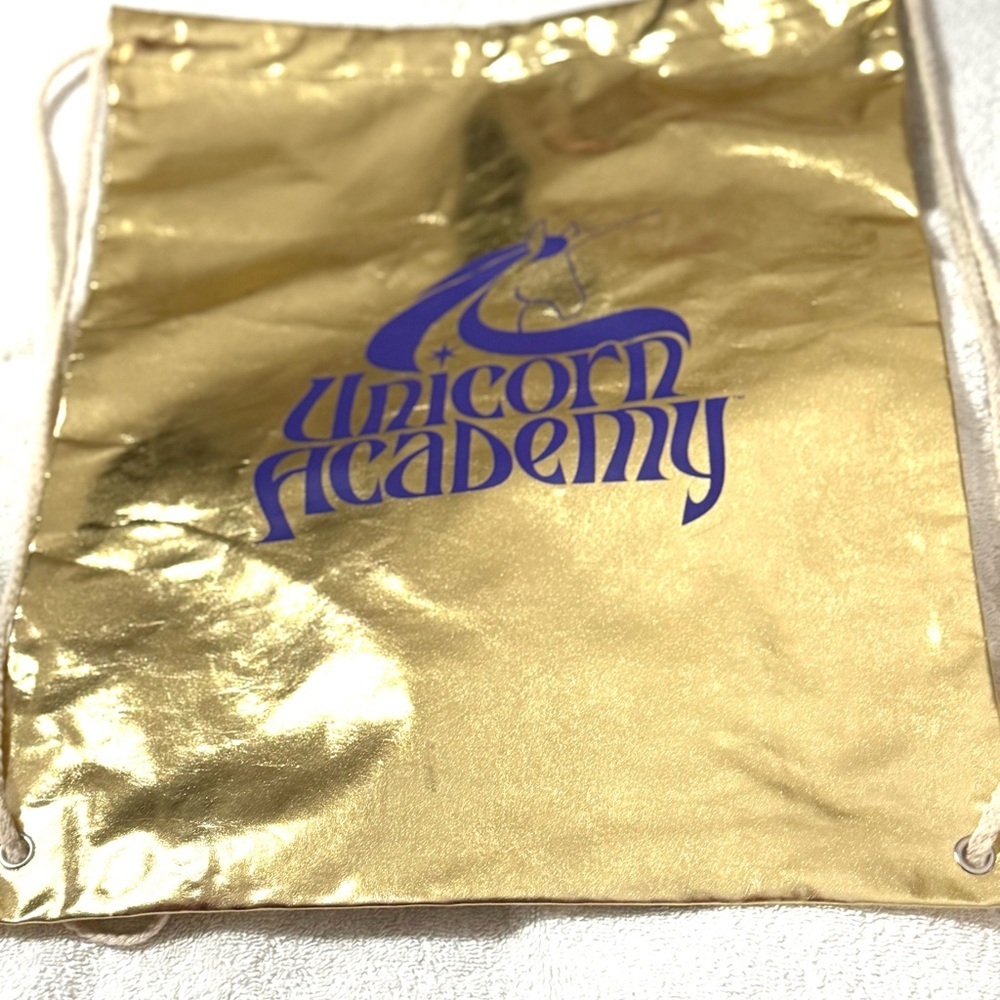 Unicorn Academy Metallic Gold Drawstring Bag